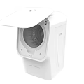 White Compact Washing Machine with Open Lid and Transparent Inner Drum