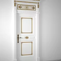 Elegant White Hinged Door With Gold Decorative Panels Frame And Handle 3d model