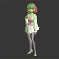 Anime Style Blonde Girl Character In White Dress With Black Belt And High Heels