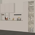 Elegant Modern Wine Cabinet With Glass Shelves And Marble Accents In Kitchen