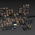 Industrial Equipment Warehouse Storage Systems With Metal Shelves Cardboard Boxes Transport Trolleys And Wooden Pallets