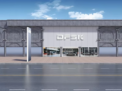 DFSK 4S Dealership Modern Exterior With Glass Facade And Vehicle 3d model