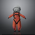 Cartoon Astronaut Figure In Red Spacesuit With White Helmet And Gray Background