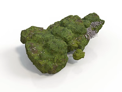 Lush Green Natural Moss Covered Rock Formation With Small Stones And Textured Surface 3d model