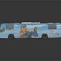 Blue Bus With Advertisement Graphics Featuring Character Image And Side Text