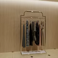 Transparent Clothes Rack Metal Frame With Multiple Hanging Clothes On Beige Wall Light Tiled Floor 3d model