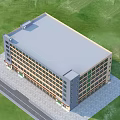 Modern Multistory Office Building With Large Windows And Green Lawn Front
