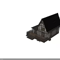 Ancient Traditional Wooden Architecture with Sloped Roof Frames Carved Patterns and Interior Details