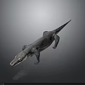 Realistic Gray Crocodile with Scaly Texture on Gradient Gray Background and Reflection 3d model