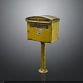 Yellow Metal Mailbox On A Sturdy Post With Small Stickers And Lid