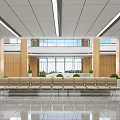 Modern Hospital Outpatient Clinic Lobby With Large Screen Reception Desk Green Plants And Wooden Decorations