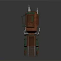 Cartoon Style Tower Scene With Red Green Structure Windows Staircase Spire And Small Character