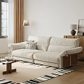 Comfortable Casual Sofa Set With Striped Pattern Wooden Coffee Table Floor Lamp And Light Living Room