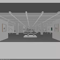 Art Exhibition Hall Interior With White Columns Grid Ceiling And Central Sculpture 3d model