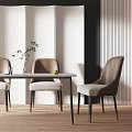 Modern Dining Table Set With Comfortable Chairs And Decorative Plant In Interior 3d model