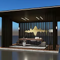 Modern Black Pergola With Vertical Slats Outdoor Seating Wooden Floor And Lighting