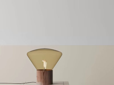 Modern Minimalist Table Lamp With Curved Amber Glass Shade And Solid Wooden Base 3d model