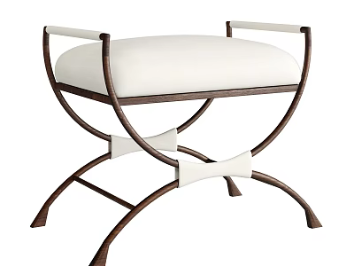 Elegant Modern Sofa Stool with White Padded Seat Brown Metal Frame and Armrests 3d model