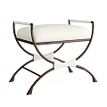 Elegant Modern Sofa Stool with White Padded Seat Brown Metal Frame and Armrests
