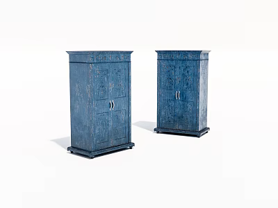 Two Blue Vintage Decorative Cabinets With Textured Surface And Metal Handles 3d model