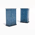 Two Blue Vintage Decorative Cabinets With Textured Surface And Metal Handles