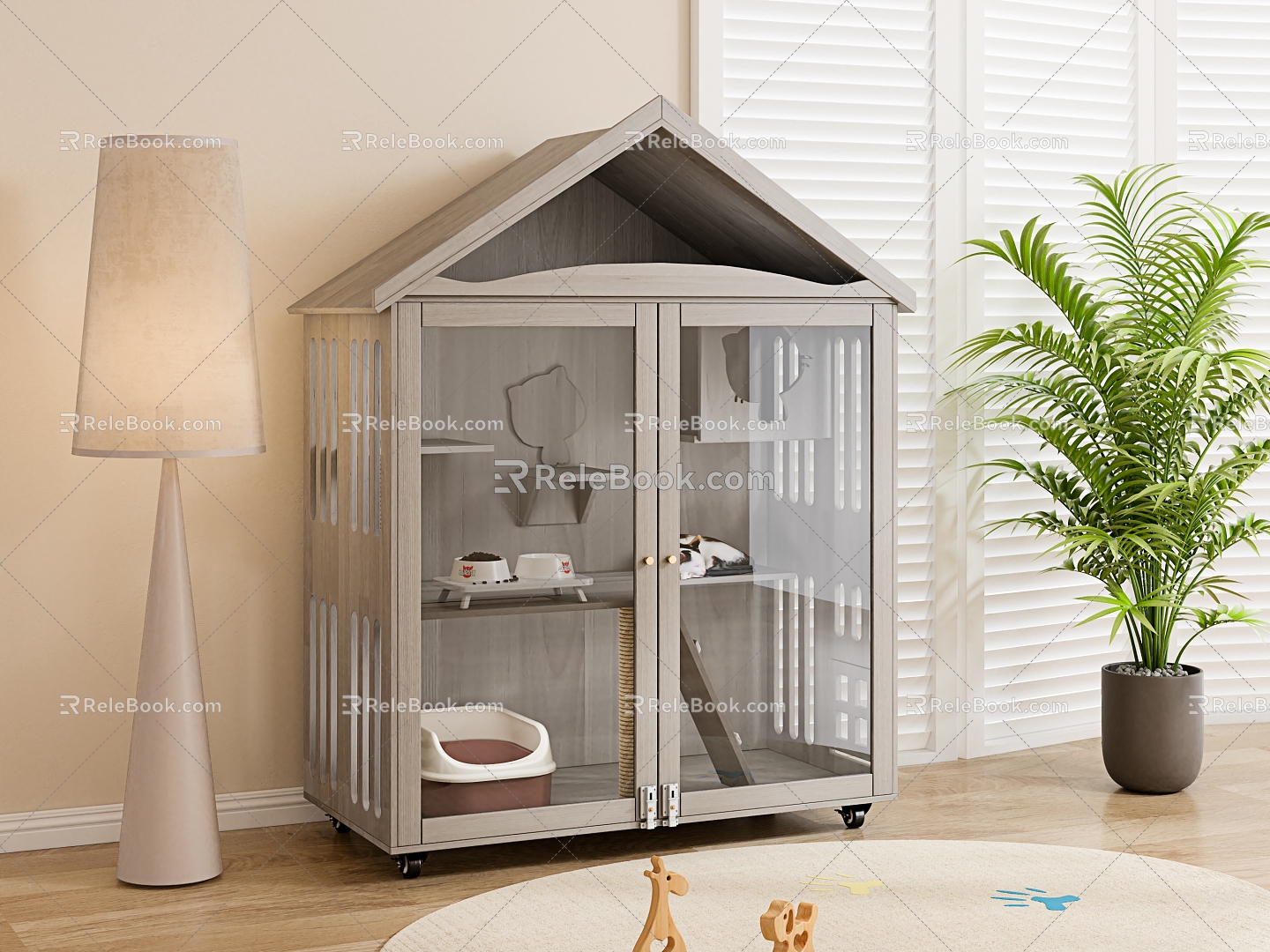 Solid Wood Cat House Cat Villa 3d model