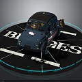 Vintage Blue Classic Truck With Unique Roof Accessory On Circular Display Platform