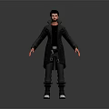 Detailed Male Game Film Character With Black Long Coat And 3D Model Design