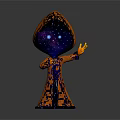 Mystical Orange Hooded Fantasy Creature With Starry Face Long Robe And Reaching Hand