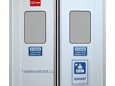 Surgery Room Door Featuring EXIT Sign Please Mind You Label And Surgery Icon 3d model