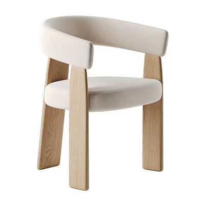 Modern Dining Chair With Light Wooden Legs And Beige Upholstered Curved Back 3d model