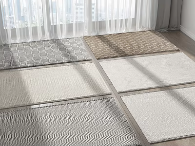 Various Square Rugs With Diverse Textures And Tones On Wooden Floor With Natural Light 3d model
