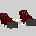Red Striped Single Sofa with Gray Ottoman and White Side Table with Cups 3d model