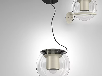 Modern Lighting Combination Featuring Clear Glass Pendant And Wall Lamps With Metal Bases 3d model