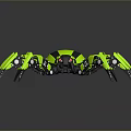 Game Movie Character Spider Robot With Green And Black Multiple Legs White Dots Red Eyes
