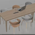Modern Wooden Conference Table With Laptops Table Lamps And Multi Colored Chairs