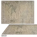 Vintage Square Carpet With Elegant Distressed Pattern In Beige And Gray Tones