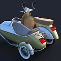 Vintage Golden Motorcycle With Silver Sidecar Brown Seats And Classic Retro Design