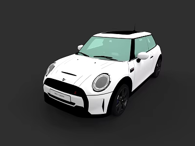 White Mini Cooper Two Door Car With Black Roof And Round Headlights 3d model