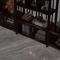 Traditional Chinese Wooden Display Shelf with Multiple Shelves Holding Vases Sculptures Books and Tea Sets