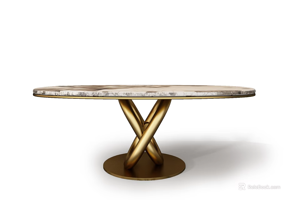 Elegant Round Dining Table With Marble Top And Golden Cross Base Design 3d model 