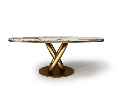 Elegant Round Dining Table With Marble Top And Golden Cross Base Design 3d model