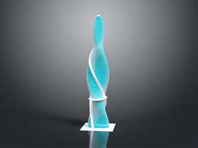 Modern Blue Spiral Architectural Structure With Grid Texture And Base Design 3d model