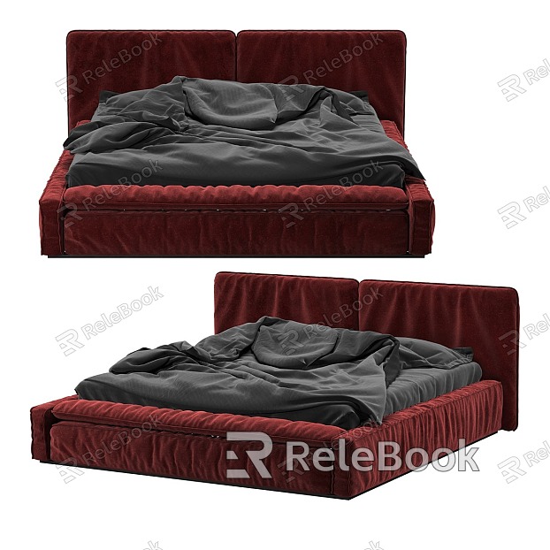 Nordic Simple Bedroom Bed Double Bed Simple Bed Pillow Mattress Bedroom Bed Red Bed model