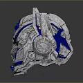 Detailed Optimus Prime Robot Head With Silver Blue Mechanical Design And Metallic Texture