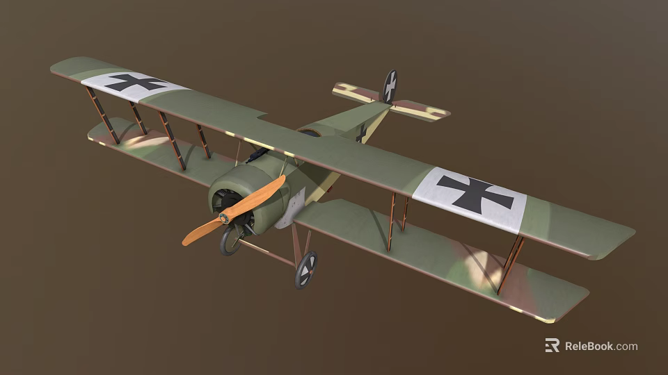 Vintage Military Biplane Fighter Plane With Cross Insignia And Camouflage 3d model 