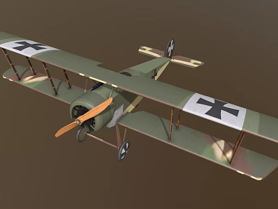 Vintage Military Biplane Fighter Plane With Cross Insignia And Camouflage 3d model