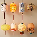Traditional Chinese Lanterns With Various Artistic Patterns Hanging Colorfully And Decoratively