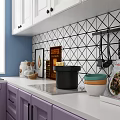 Modern Kitchen With White Upper And Purple Lower Cabinets And Checkered Tile Backsplash 3d model