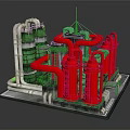 Cartoon Industrial Facility Scene With Red Green Pipes Towers Platforms And Ladders